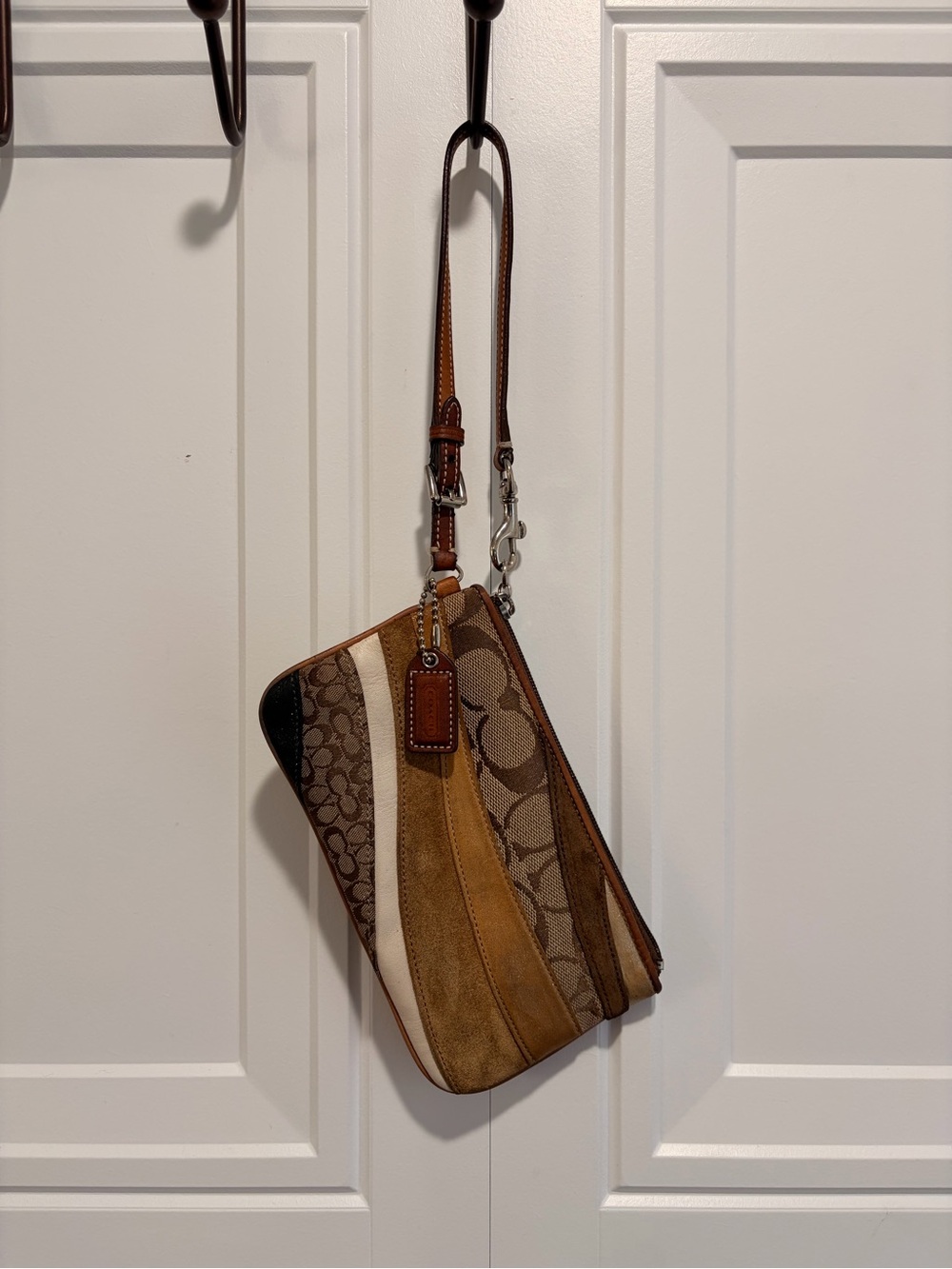 Coach Brown Wave Patchwork Signature Wristlet
